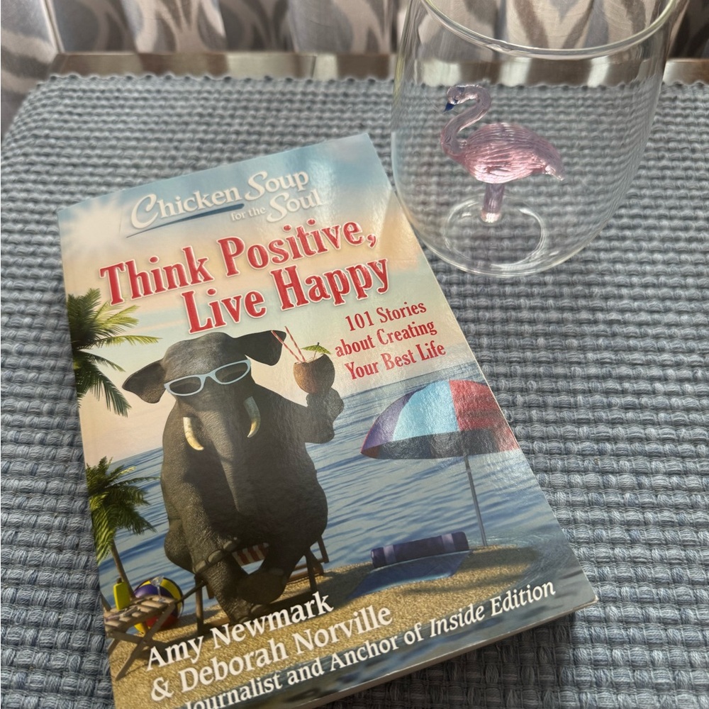 Chicken Soup for the Soul ‘Think Positive, Live Happy’ Book with Flamingo Glass